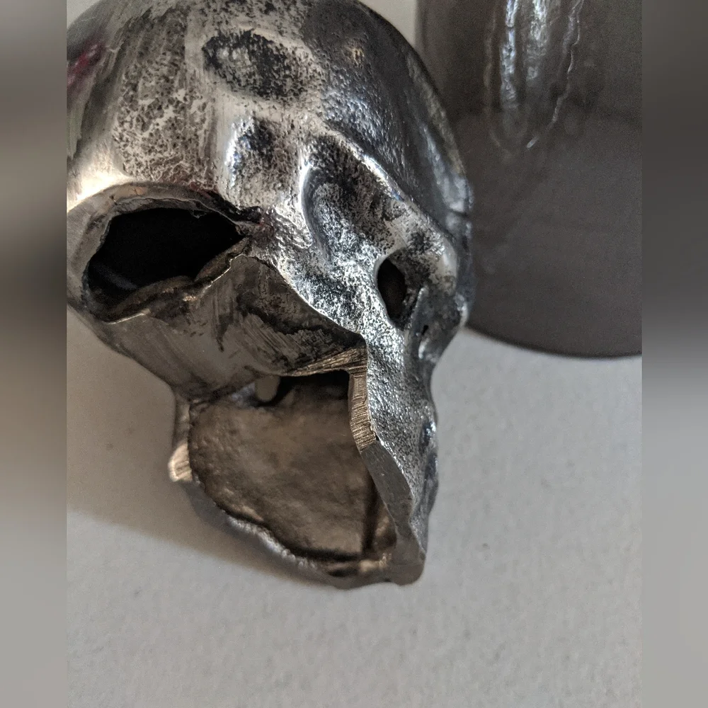 Halloween Rare Metal Skull Candle Votive Holder Goth Dark Academia Decor